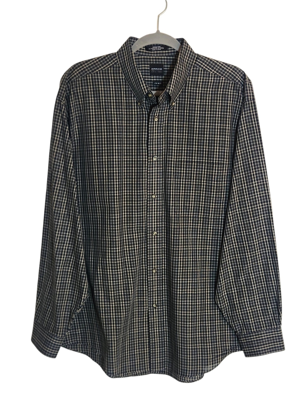 Arrow Black and Tan Plaid Wrinkle Free Dress Shirt Size Large 16-16.5